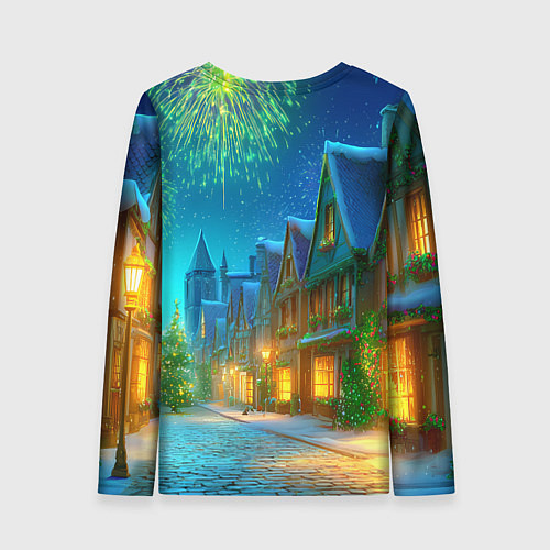 Женский лонгслив Новогодняя лошадка жует елочные ветки / 3D-принт – фото 2