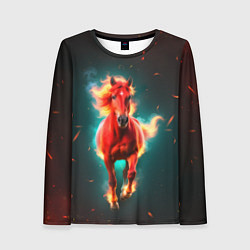 Лонгслив женский Светящаяся огненная лошадь, цвет: 3D-принт