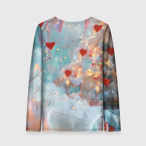 Женский лонгслив Рыжий новогодний котенок с сердечком / 3D-принт – фото 2