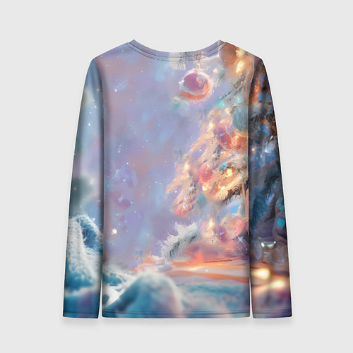 Женский лонгслив Маленький котенок встречает Новый год / 3D-принт – фото 2