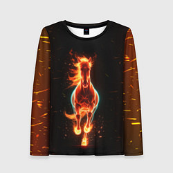 Женский лонгслив Огненная лошадь из темноты