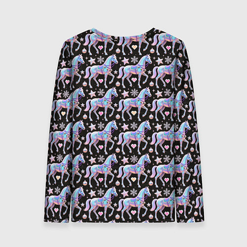 Женский лонгслив Новогодние лошади y2k / 3D-принт – фото 2