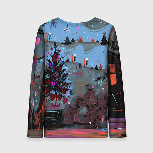 Женский лонгслив Кошка празднует Новый год / 3D-принт – фото 2