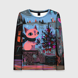 Лонгслив женский Кошка празднует Новый год, цвет: 3D-принт