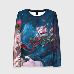 Лонгслив женский Санта с динозавром, цвет: 3D-принт