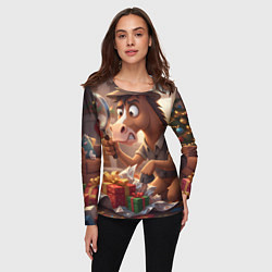 Лонгслив женский Новогодний конь сыщик, цвет: 3D-принт — фото 2