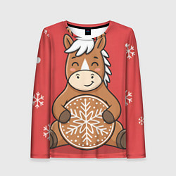Лонгслив женский Новогодняя лошадка с печенькой, цвет: 3D-принт