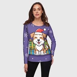 Лонгслив женский Новогодняя собачка с подарками, цвет: 3D-принт — фото 2