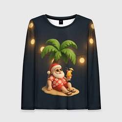 Женский лонгслив Санта чиллит под пальмой