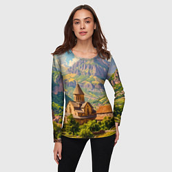 Лонгслив женский Горный покой: храм среди облаков, цвет: 3D-принт — фото 2