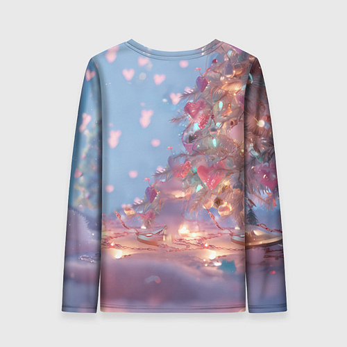 Женский лонгслив Маленький котенок у сияющей елочки / 3D-принт – фото 2