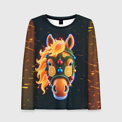 Лонгслив женский Новогодняя мандариновая лошадь, цвет: 3D-принт