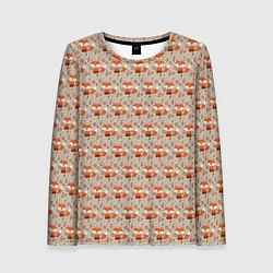 Женский лонгслив Лиса сидит среди цветов и листьев