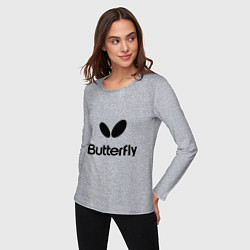 Лонгслив хлопковый женский Butterfly Logo, цвет: меланж — фото 2