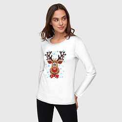 Лонгслив хлопковый женский Рождественский олень, цвет: белый — фото 2