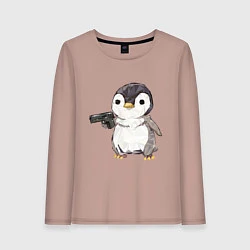 Лонгслив хлопковый женский Пингвин с пистолетом, цвет: пыльно-розовый