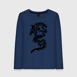Лонгслив хлопковый женский Тату-дракон9, цвет: тёмно-синий