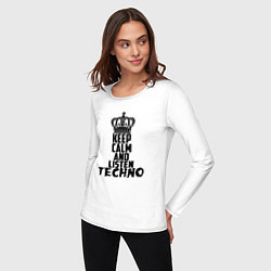 Лонгслив хлопковый женский Keep Calm & Listen Techno, цвет: белый — фото 2