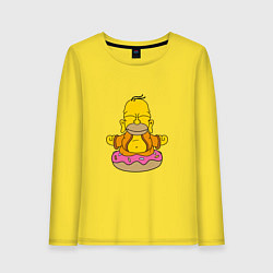 Лонгслив хлопковый женский Гомер на пончике, цвет: желтый