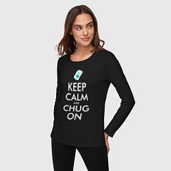Лонгслив хлопковый женский Keep Calm & Chug on, цвет: черный — фото 2