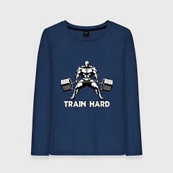 Лонгслив хлопковый женский Train hard тренируйся усердно, цвет: тёмно-синий