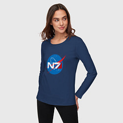 Лонгслив хлопковый женский NASA N7, цвет: тёмно-синий — фото 2