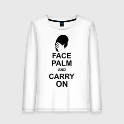 Лонгслив хлопковый женский Face palm and carry on, цвет: белый