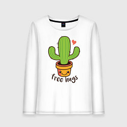 Лонгслив хлопковый женский Cactus: free hugs, цвет: белый