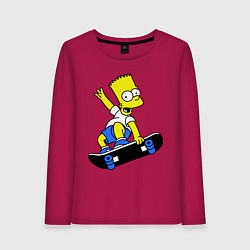 Лонгслив хлопковый женский Барт на скейте, цвет: маджента