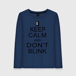 Лонгслив хлопковый женский Keep Calm & Don't Blink, цвет: тёмно-синий