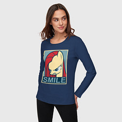 Лонгслив хлопковый женский MLP: Smile, цвет: тёмно-синий — фото 2