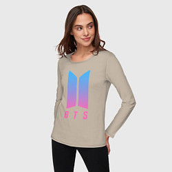 Лонгслив хлопковый женский BTS: Neon V, цвет: миндальный — фото 2