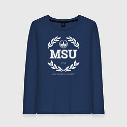 Лонгслив хлопковый женский MSU, цвет: тёмно-синий