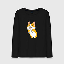 Лонгслив хлопковый женский Корги лапочка, цвет: черный