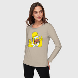 Лонгслив хлопковый женский Homer Ahegao, цвет: миндальный — фото 2