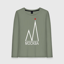 Лонгслив хлопковый женский Москва-белый логотип-2, цвет: авокадо