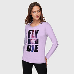 Лонгслив хлопковый женский Fly or Die: Space цвета лаванда — фото 2