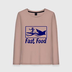 Лонгслив хлопковый женский Shark fast food, цвет: пыльно-розовый