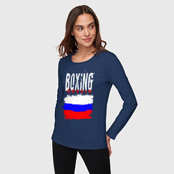 Лонгслив хлопковый женский Бокс Россия, цвет: тёмно-синий — фото 2