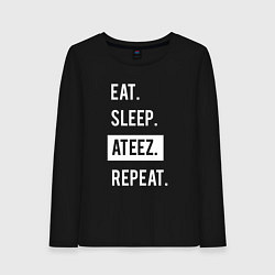 Лонгслив хлопковый женский ЕСТЬ СПАТЬ ATEEZ ПОВТОРИТЬ, цвет: черный