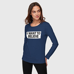 Лонгслив хлопковый женский I WANT TO BELIEVE НА СПИНЕ, цвет: тёмно-синий — фото 2