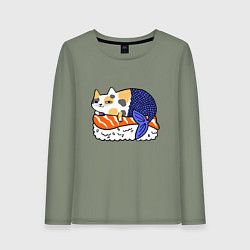 Лонгслив хлопковый женский Sushi Cat, цвет: авокадо