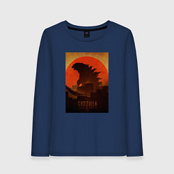 Лонгслив хлопковый женский Godzilla and red sun, цвет: тёмно-синий
