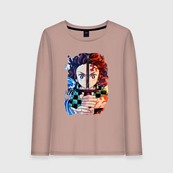 Лонгслив хлопковый женский KIMETSU NO YAIBA, цвет: пыльно-розовый