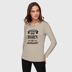 Лонгслив хлопковый женский Legends are born in january, цвет: миндальный — фото 2