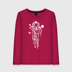 Лонгслив хлопковый женский Космонавт на велосипеде, цвет: маджента