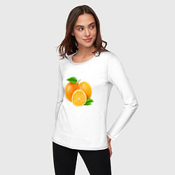 Лонгслив хлопковый женский Апельсины, цвет: белый — фото 2