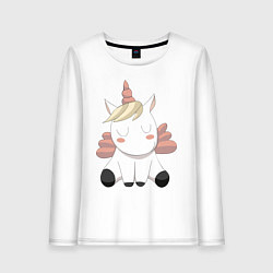 Лонгслив хлопковый женский Милый единорог, цвет: белый