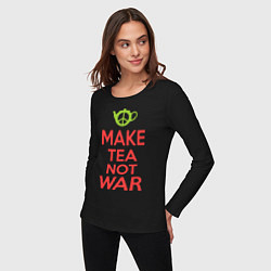 Лонгслив хлопковый женский Make tea not war, цвет: черный — фото 2