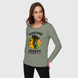 Лонгслив хлопковый женский CHICAGO BLACKHAWKS NHL, цвет: авокадо — фото 2